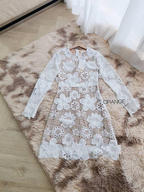 ORANGE JUICE Lace Embroidered Round Neck Dresses